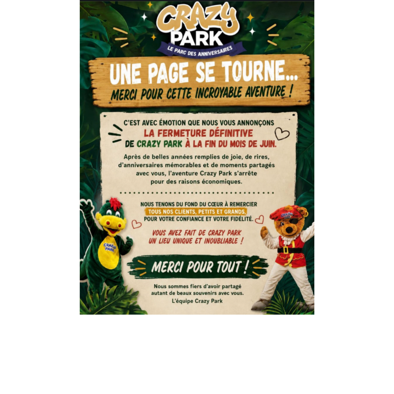 Communication officielle de Crazy Park